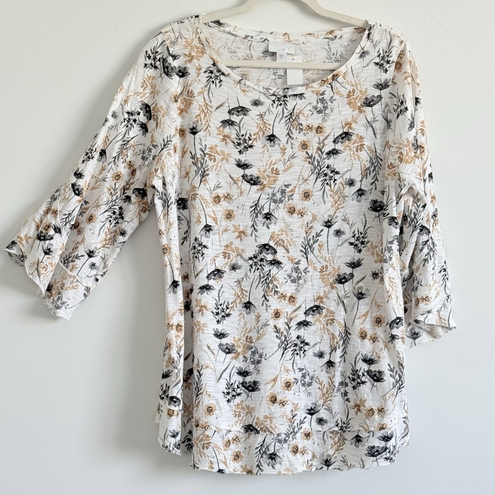 J. Jill Top M Floral 3/4 Sleeve Normcore Comfort Coastal Beach